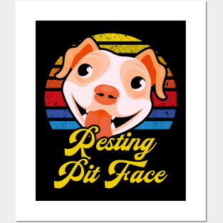 Resting Pit Face - Vintage Retro Sunset - Funny Pitbull Lovers Posters and Art